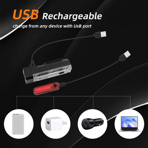 2 Pack Bike Lights Front and Back, USB-C Rechargeable Bicycle Lights Front and Rear for Night Riding, Bike Headlight and Tail Light Set, IPX4 Waterproof High Lumens LED for Men Women