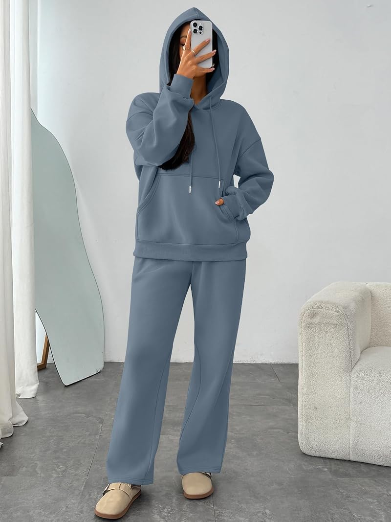 Lounge Set for Women - Oversized Hoodie & Wide-Leg Pants, Dustyblue Medium