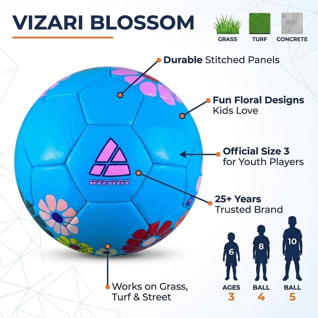 Vizari Soccer Ball - Durable Match & Practice Ball for Youth, Adults & Kids | Sizes 3, 4, 5