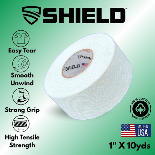 SHIELD 1 Inch Athletic Tape – Precision Tape 12 Pack – Strong Cotton, No Residue – Made in USA – Rigid Sports Wrap for Fingers, Thumbs, Toes, First Aid, Training