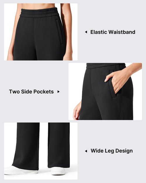 G4Free Warm Pants Women Fleece Lined Sweatpants Elastic Waist Pants with Pockets Cotton Yoga Trousers Winter Clothes(Black,M,30")