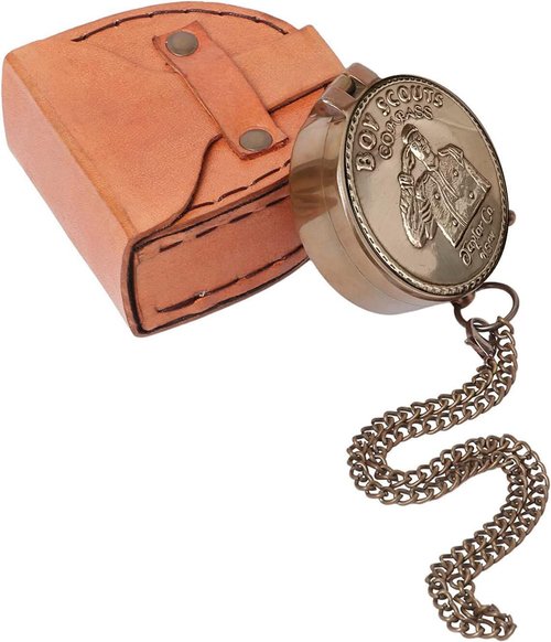 Scout Compass Gift Boys - Engraved Scout Oath Compass in Leather Box Boy Scout Always Prepared Camping Orienteering Compass, Hiking Backpacking Compass Gift