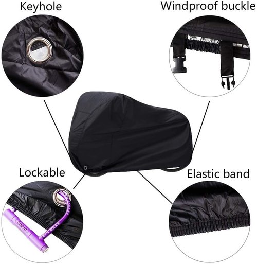 Bike Cover Waterproof | Thick Black Outdoor Bicycle Cover - 29 Inch Windproof UV Protection with Lock Hole & Storage Bag