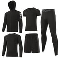 BUYJYA 5Pcs Men's T Shirts Workout Long Sleeve Athletic Zip Pocket Shorts Jackets Compression Pants Gym Clothes Running Basketball Football Gear