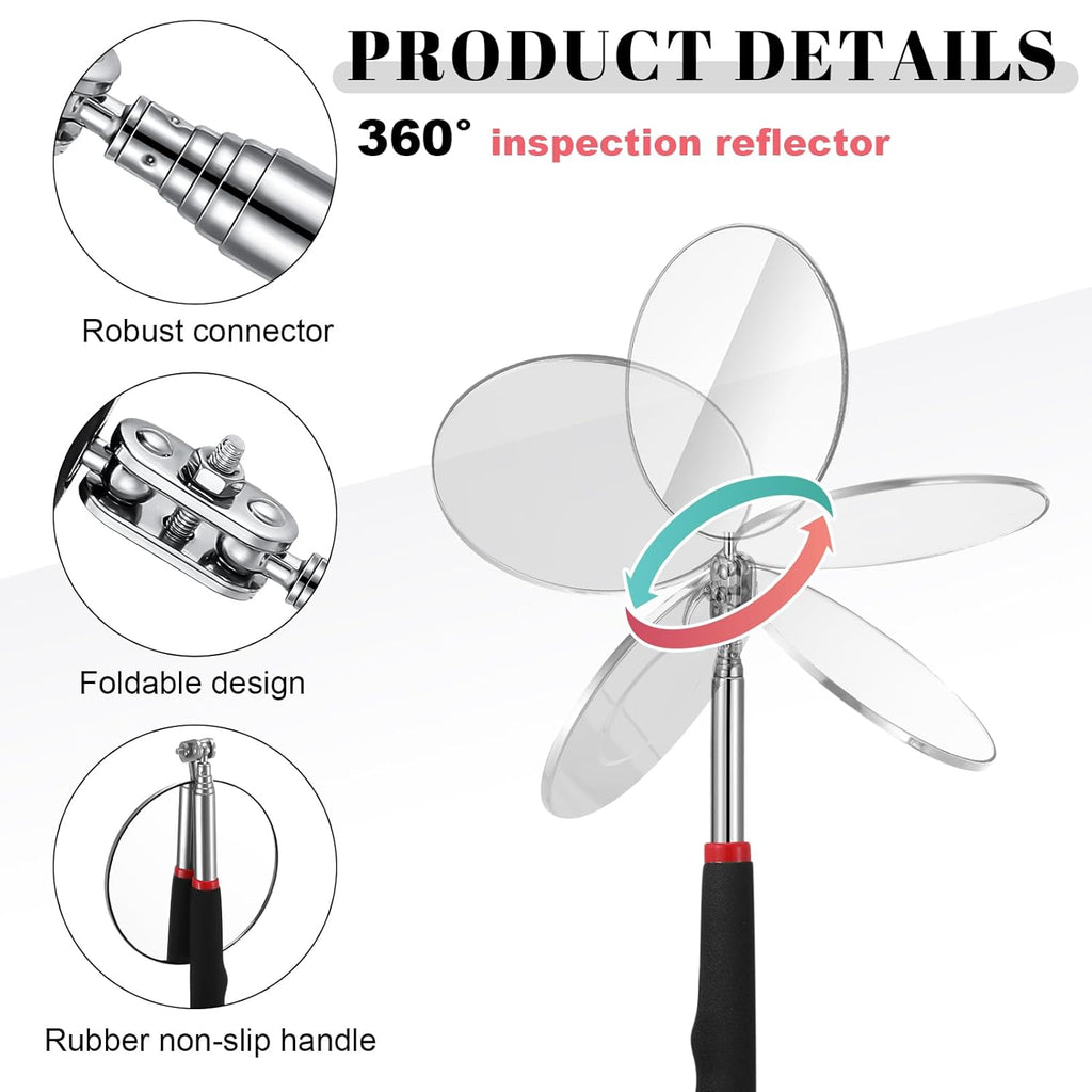 Skiennix LED Telescoping Inspection Mirror - Retractable Car Visual Reflector Tool | 6 Pcs Set