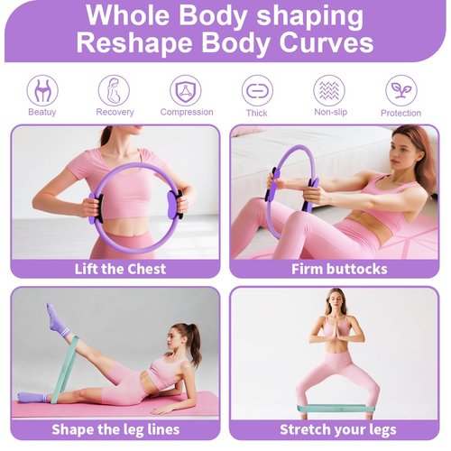 CoreHarmony Home Pilates Workout Set for Women, Magic Circle Ring with Mini Ball, Stretch Loop Band, Workout Towel and Grip Socks, Valentine’s Day Gift for Her