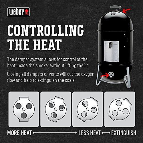 18-Inch Charcoal Smoker for BBQ - Weber Smokey Mountain Cooker with 2 Grates