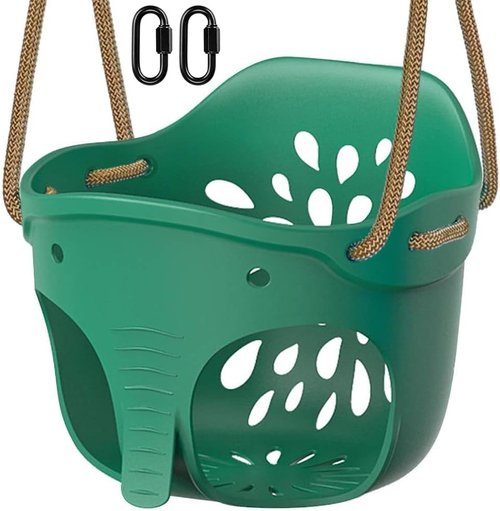Dolibest Heavy Duty Toddler Swing Seat - Cute Elephant Design with Locking Carabiners | 600LB Weight Limit, Green