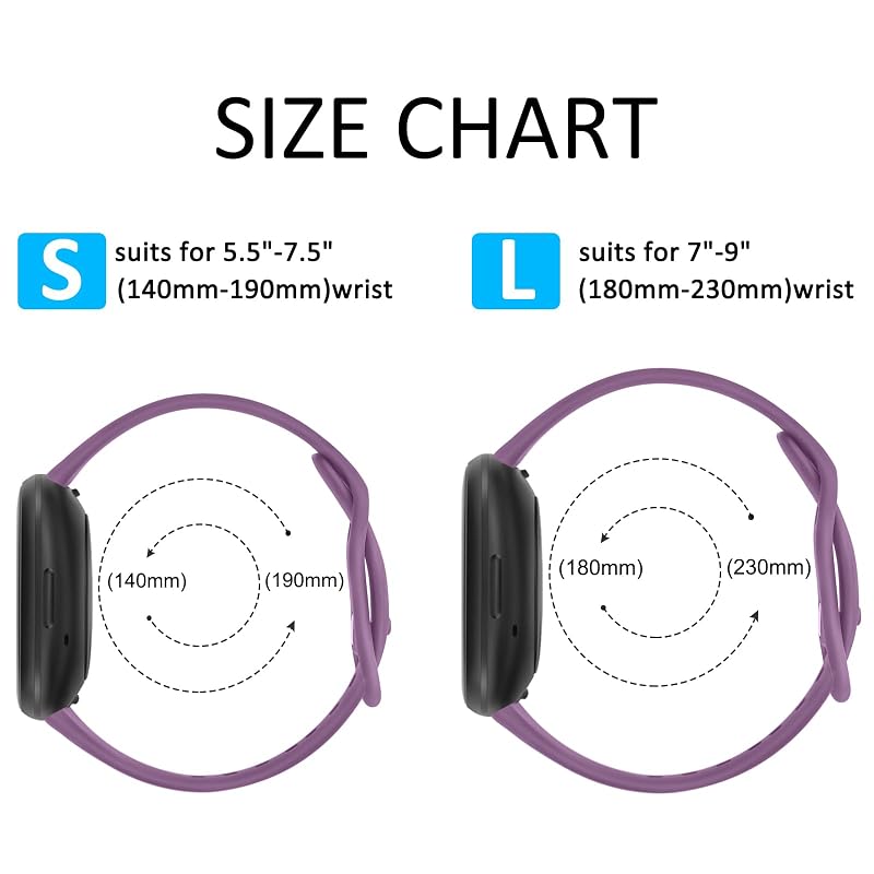 6 Pack Fitbit Versa 4/3 Sense 2 Smartwatch Bands — Soft Elastomer Replacement Straps, 6 Colors (Small & Large) - Tobfit
