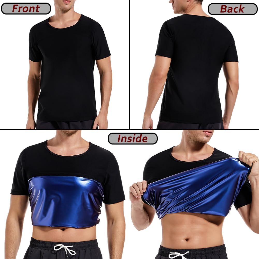 Skiennix Sauna Shirt for Men - Short Sleeve Sweat Compression T-Shirt for Gym Workouts