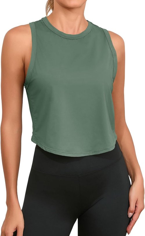 Fisoew Women's Racerback Cropped Tank Tops - Sleeveless Yoga & Running Activewear Shirts