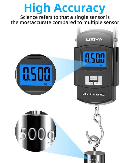 MEIYA Digital Fishing Scale - 110lb/50kg Capacity, Backlit LCD, Portable Handle & Stainless Steel Hook
