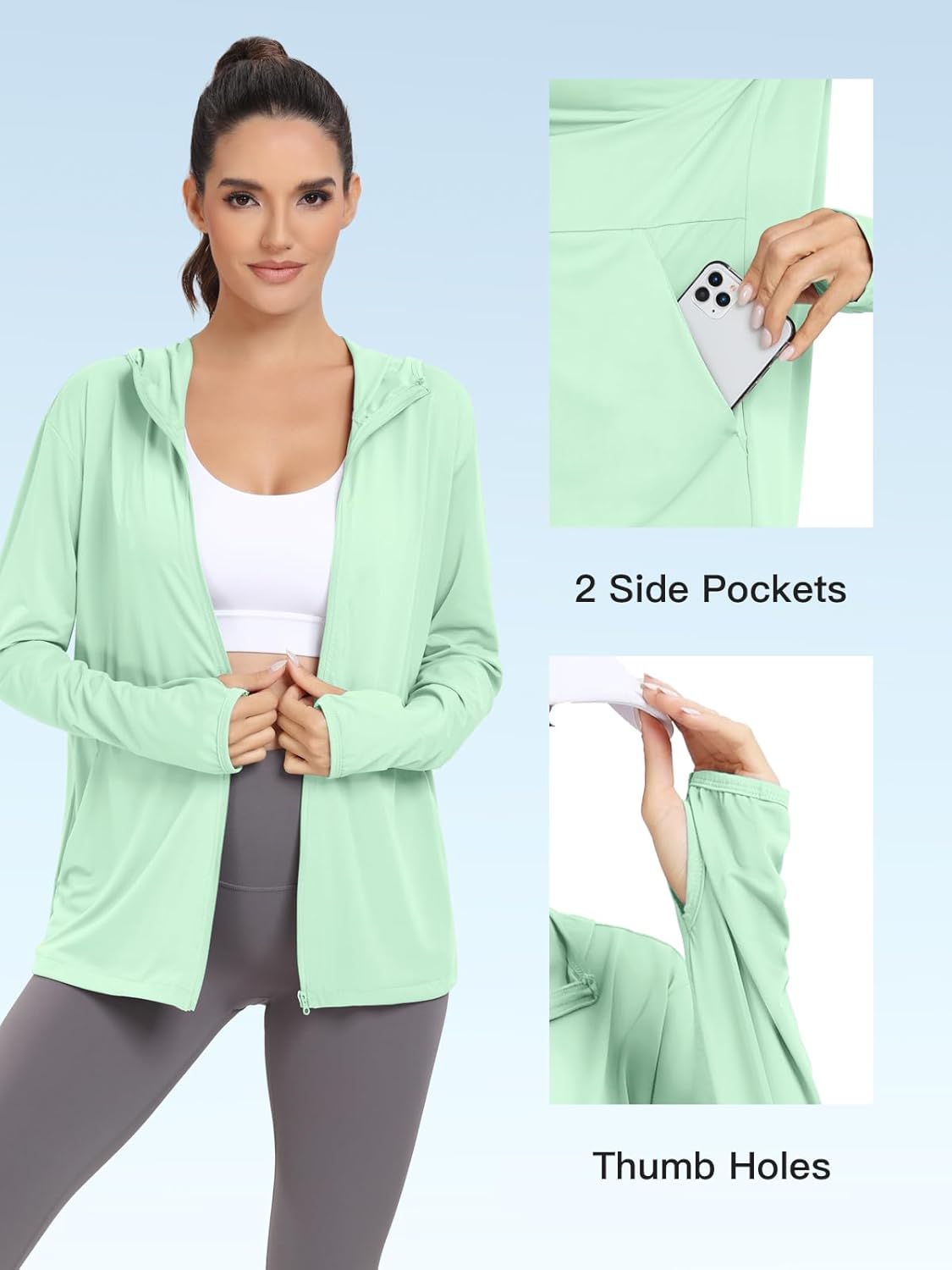 VUTRU Women's UPF 50+ Sun Protection Hoodie - Lightweight Long Sleeve UV Jacket with Pocket