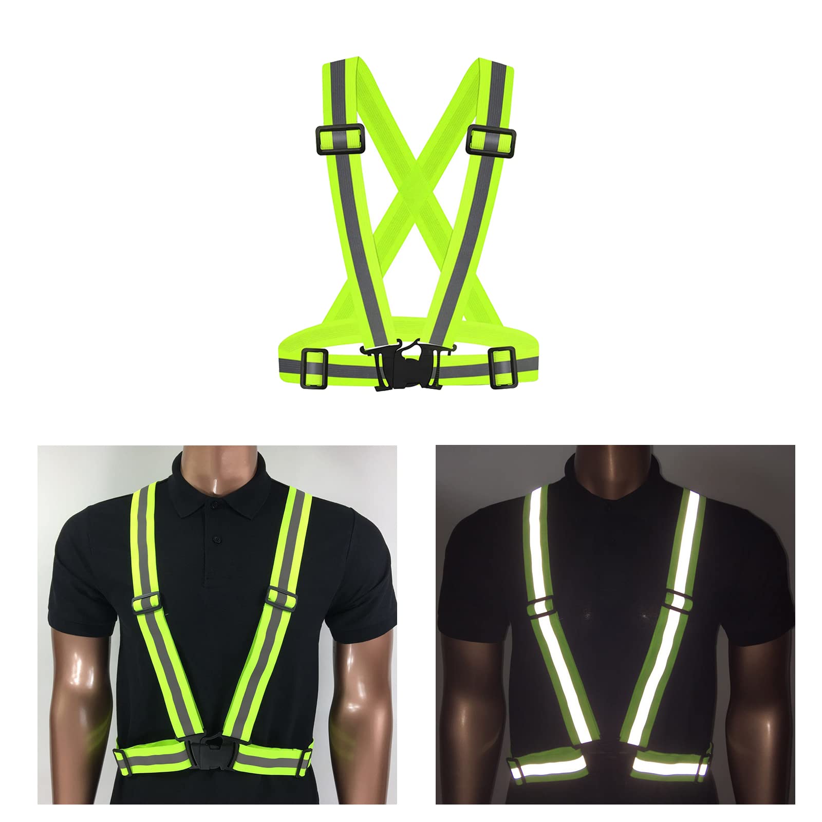 Bighaki808 Safety Vest Reflective Running Gear, Adjustable Safety Vests Outdoor Lightweight Reflective Belt 360°High Visibility for Night Running, Walking(Fluorescent Green+Black+Blue)