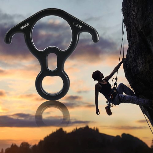 NewDoar 50KN 11000 LBF Rescue Figure,8 Descender Large Bent-Ear Belaying and Rappelling Gear Belay Device for Rock Climbing, Aerial dance,Ziplining and Peak Rescue 7075 Aluminum Alloy(black)