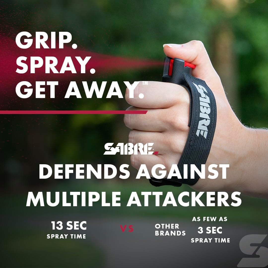 SABRE Runner Pepper Gel - Police Strength OC Spray with Adjustable Reflective Hand Strap | 0.67 fl oz, 13 Seconds Spray Time