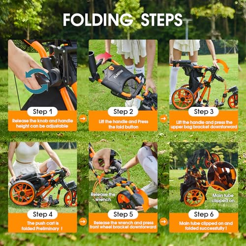 FLAGTAG Black 3-Wheel Golf Push Cart with Foldable Design & Swivel Front Wheel
