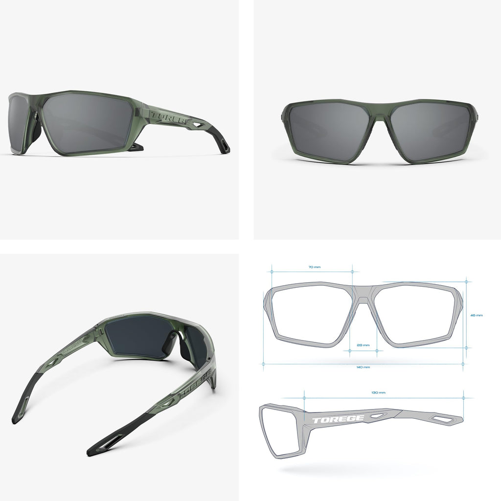 Polarized Sports Sunglasses for Men Women Fishing Running Driving Cycling Sunglasses Theseus TR36 (Matte Transparent Gray Green&Silver Lens)