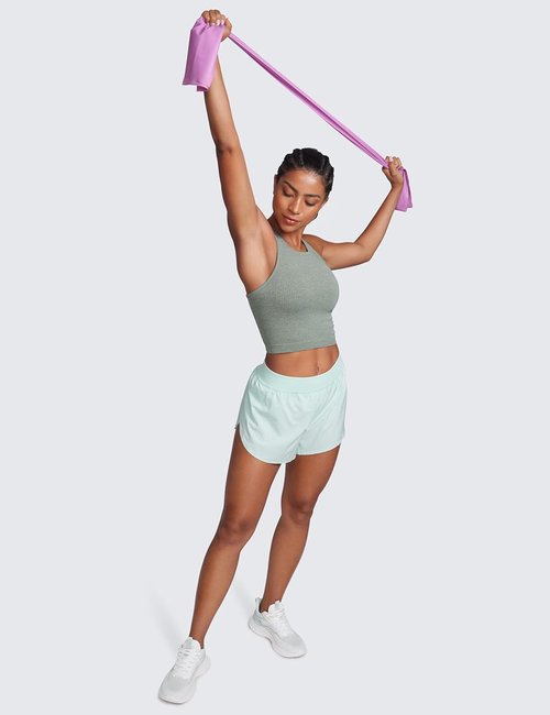 CRZ YOGA Seamless Ribbed High Neck Crop Tank Top - Longline Racerback Padded Sports Bra for Women