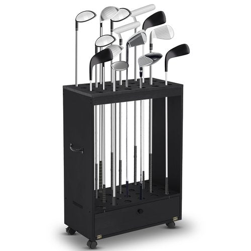 Silipull 27 Hole Golf Club Stand Holder Wooden Golf Club Organizer Putter Display Rack with Storage Drawer and Wheel for Indoor Home Office Simulator Garage(Black)
