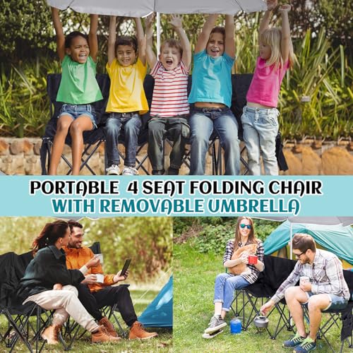 4-Seat Folding Soccer Bench with Umbrella - Portable Outdoor Seating, Black & Gray