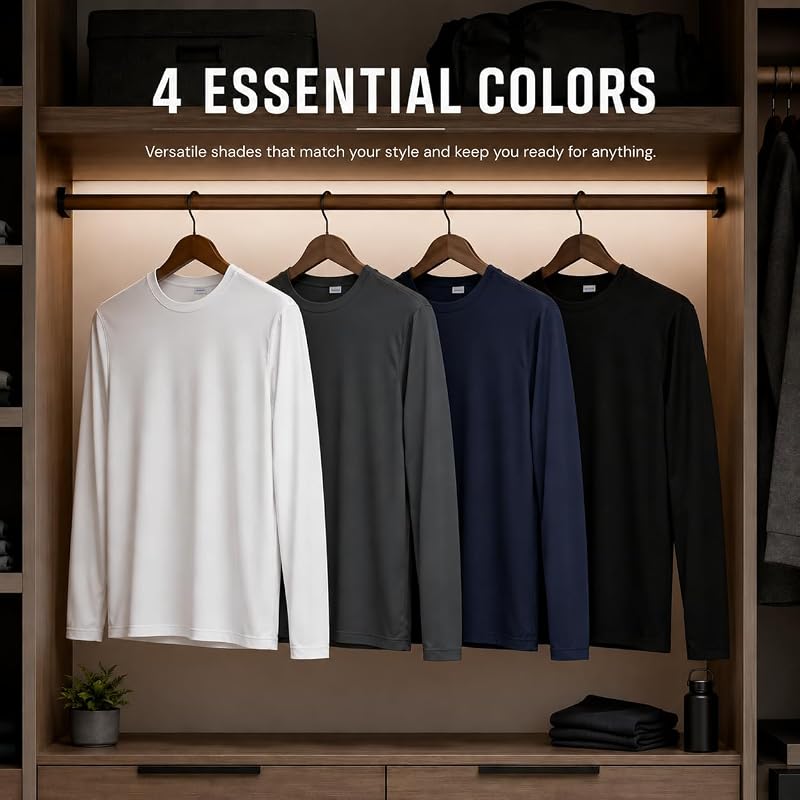 Opna 4-Pack Big & Tall Long Sleeve Moisture-Wicking UPF 50+ Shirts - Black/Gray/Navy/White, X-Large Tall