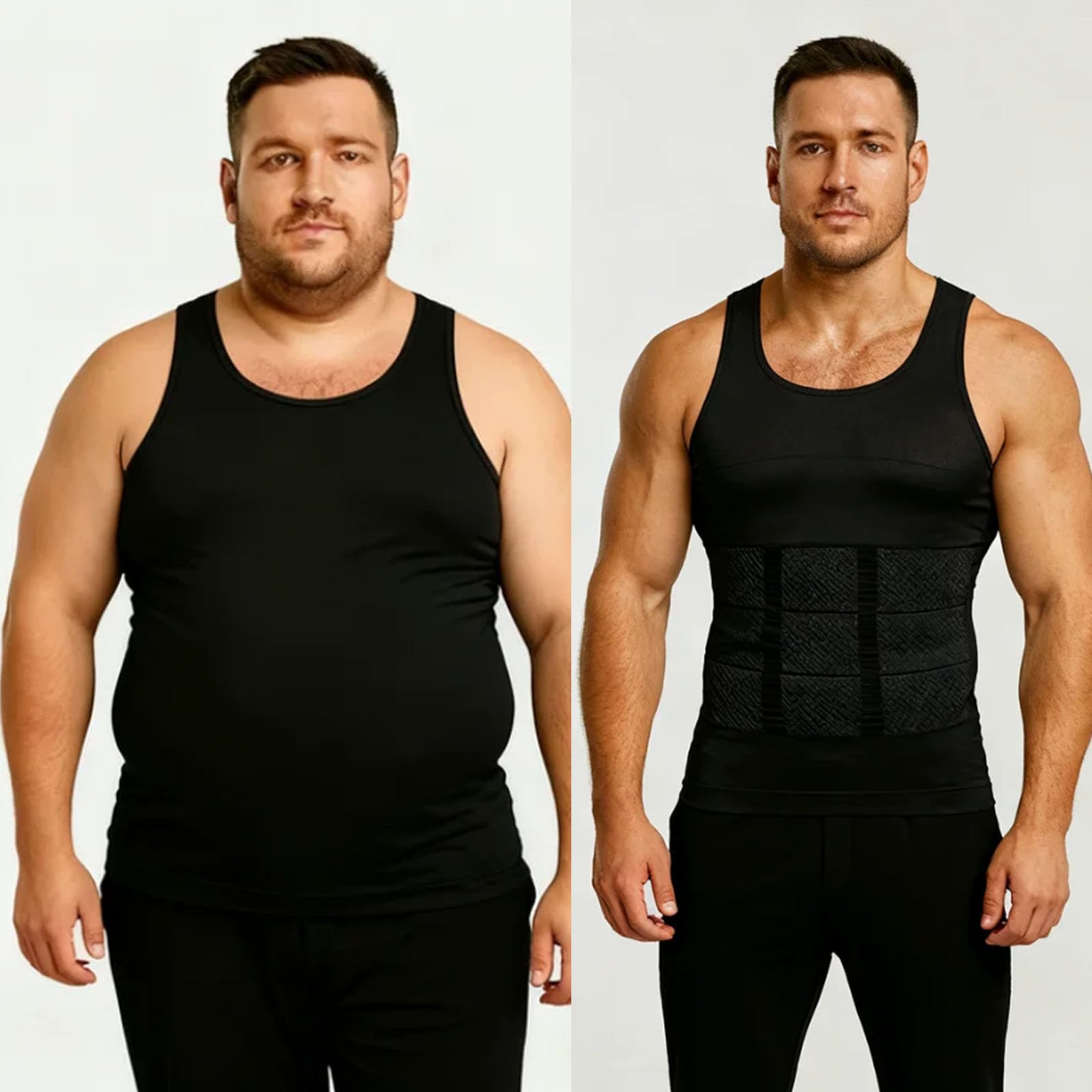 SELURE Shaping Tank Men 2.0 Compression Shirt Shapewear Workout Tops Breathable Shaper Vest Abs Abdomen Undershirt Black