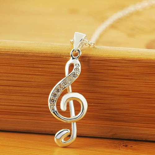 WDIYIEETN Fashion Jewelry 925 Sterling Silver CZ Crystal Musical Note Pendant Necklace