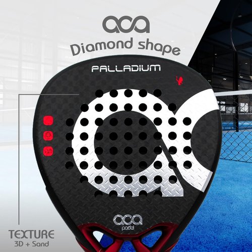 ACA Palladium Professional Padel Racket | Advanced Power & Precision | Red/Metal | 12K Carbon Faces | Diamond Shape | Black EVA Fusion Core