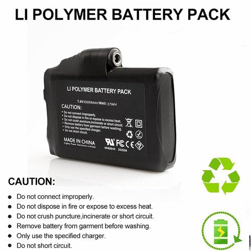 M Jiuyunmu Rechargeable Battery for Heated Apparel,7.4V 5000mAh Li-Polymer Battery Pack Replacement for Heated Gloves, Mittens, Socks, Vest, Jacket, Hand Muff, Boots, Hat, Knee Braces(5000mAh)