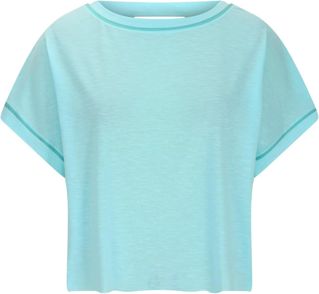 Skiennix Women's Open Back Workout Tops - Y2K Short Sleeve Yoga Shirts | Casual Backless Crop Tees