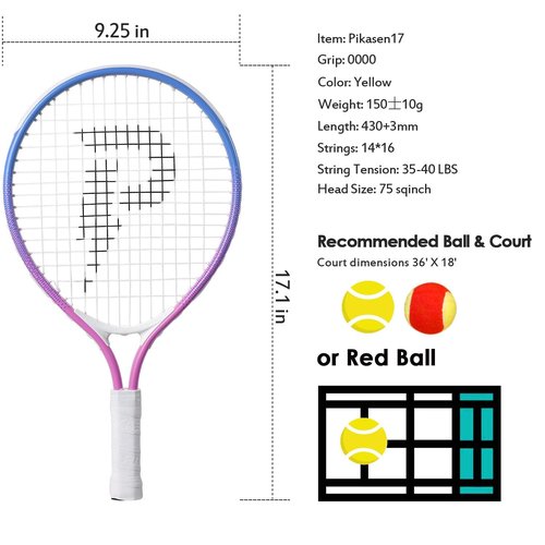 PIKASEN 17-25" Kids Tennis Racket Best Starter Kit for Kids Age 4 and Under with Shoulder Strap Bag and Mini Tennis Racket Toddler Tennis Raquet (19 inch Pink)