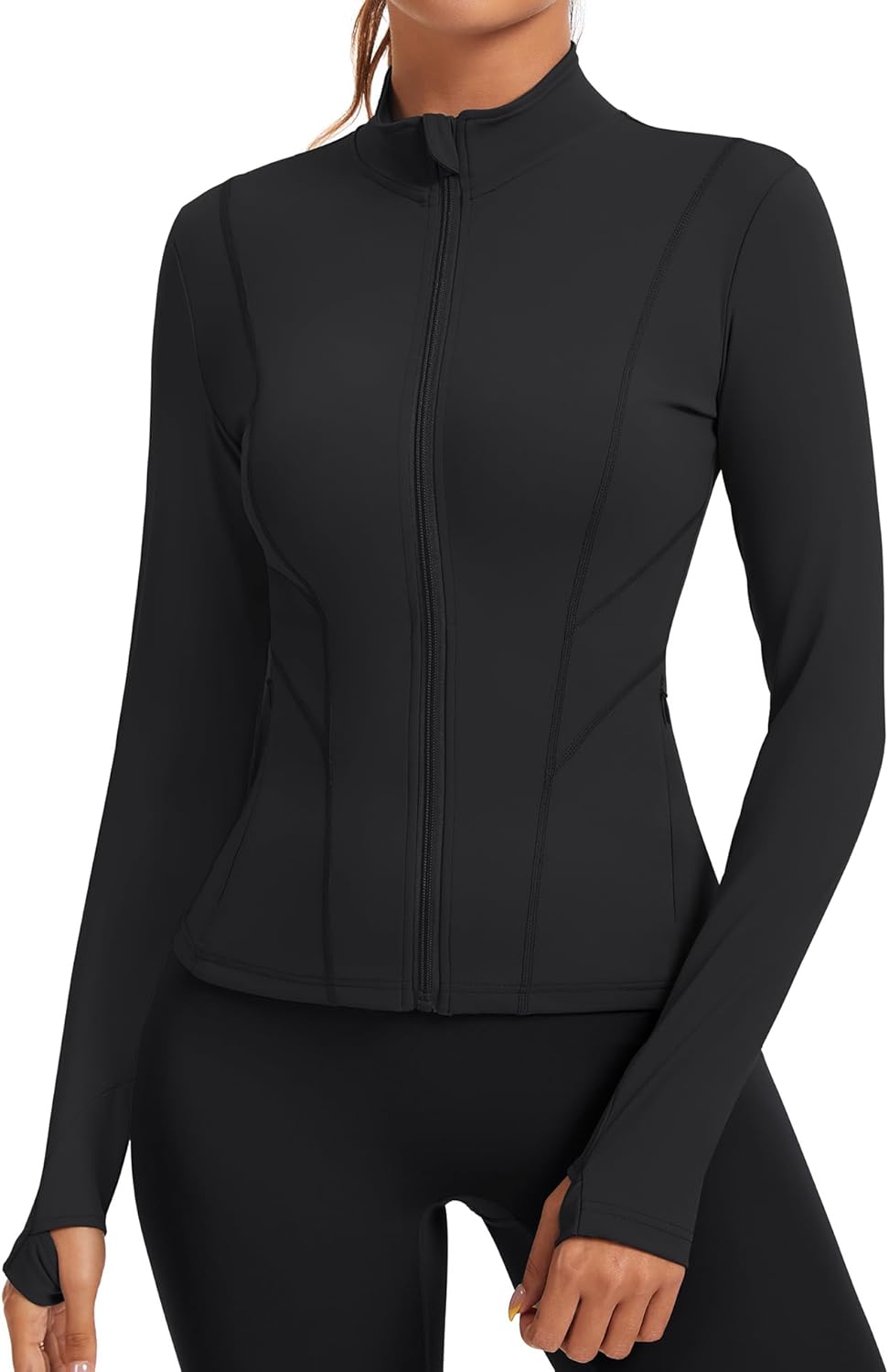 Rapbin Women's Slim Fit Workout Jacket - Full Zip Long Sleeve Athletic Top with Thumb Holes | Ideal for Yoga and Running