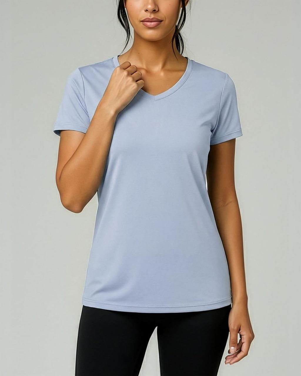 Real Essentials Women's Dry-Fit V-Neck T-Shirt - 5 Pack Workout & Yoga Tops | Plus Size Available