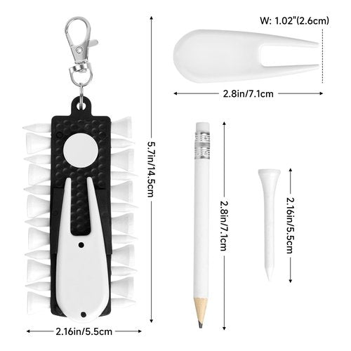 Jecten 3-in-1 Golf Tee Holder for Bag, Golf Tee Carrier with 12 Tees 1 Golf Divot Repair Tool 1 Marking Pencil Keychain Golf Accessory Premium Golf Gift Set