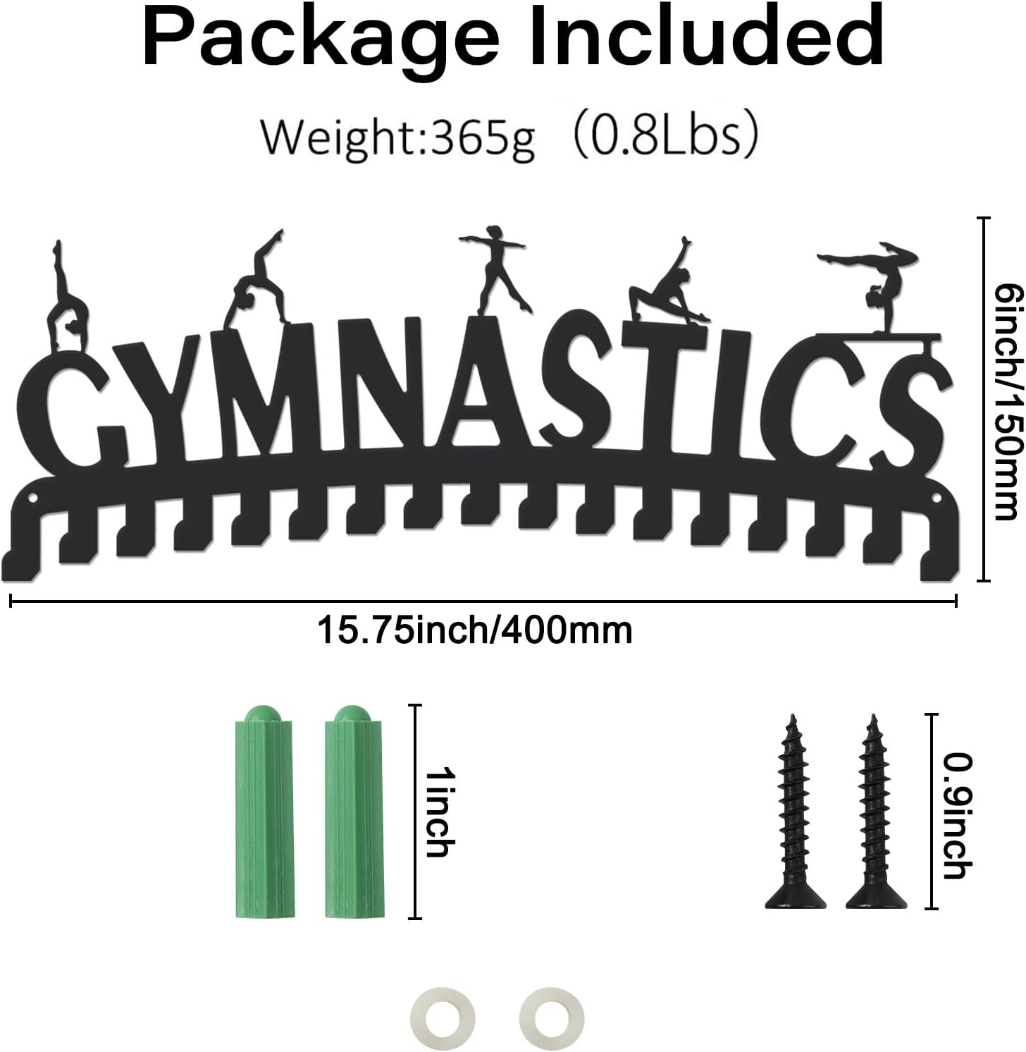 SUPERDANT Women's Gymnastics Sports Medal Holder Display Hanger Metal Wall Mount with 17 Hooks for 60+ Hanging Display Competition Holder Wall Hanging Rack Gifts for Athletes 15.75x6in