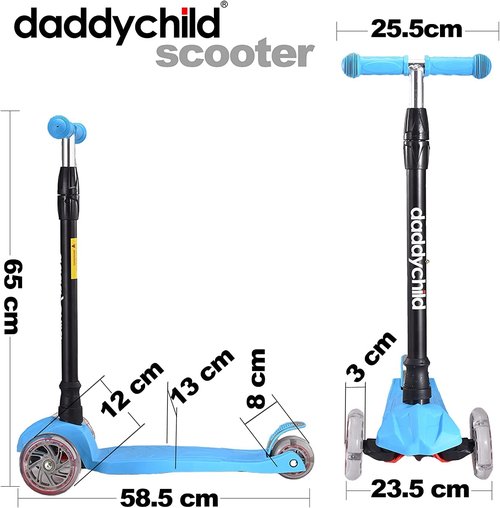 Kids Kick Scooter, 3 Wheeled Scooter for Kids, Child/Toddlers Toy, Adjustable Height, Anti-Slip Deck, Flashing Wheel Lights, for Boys/Girls 3-12 Year Old (Blue)
