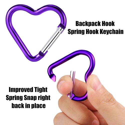 Ferraycle 100 Pieces Heart Shape Keychain Clip Aluminum Alloy Carabiner Keychain Clip Spring Snap Hook Loaded Hook for Outdoor