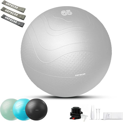 HAPBEAR Exercise Ball - Anti-Burst, Slip-Resistant Yoga & Pilates Ball | Core Training & Posture Improvement (22''/26''/30'') with Quick Pump & 3 Resistance Bands
