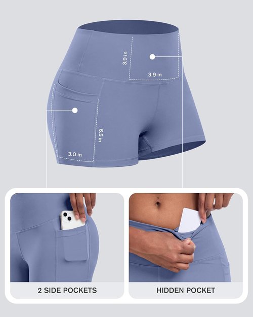 CHRLEISURE Women's Biker Yoga Shorts - High Waisted Tummy Control Spandex | 4-Pack with Pockets
