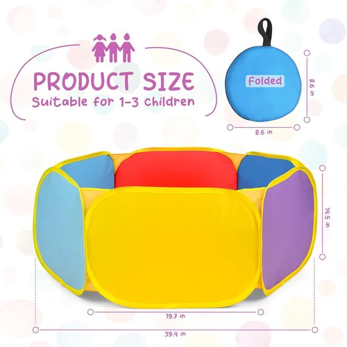 Eocolz Kids Ball Pit - Large Pop-Up Playhouse Tent for Toddlers | Includes Basketball Hoop & Zipper Bag, 1M Multicolor