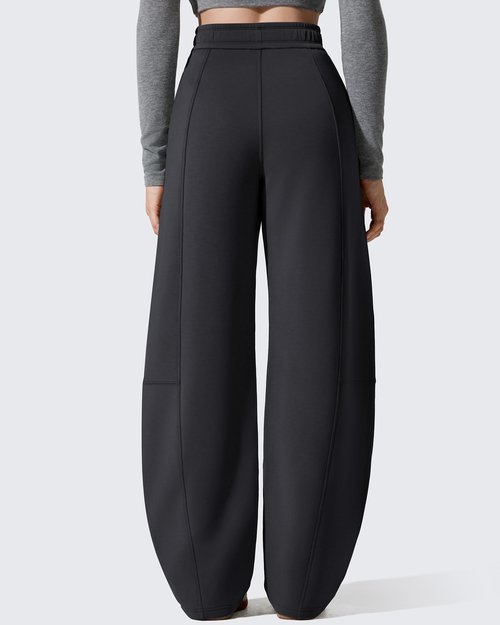G4Free Fleece Sweatpants Women Barrel Wide Leg Pants Elastic Waist Stretch Winter Thermal Track Pants Travel Casual Lounge Trousers(Black,M,Petite)