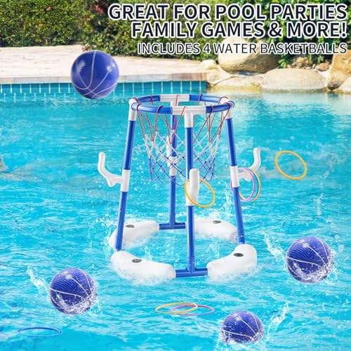 Floating Pool Basketball Hoop Set with 4 Balls & Pump - Blue