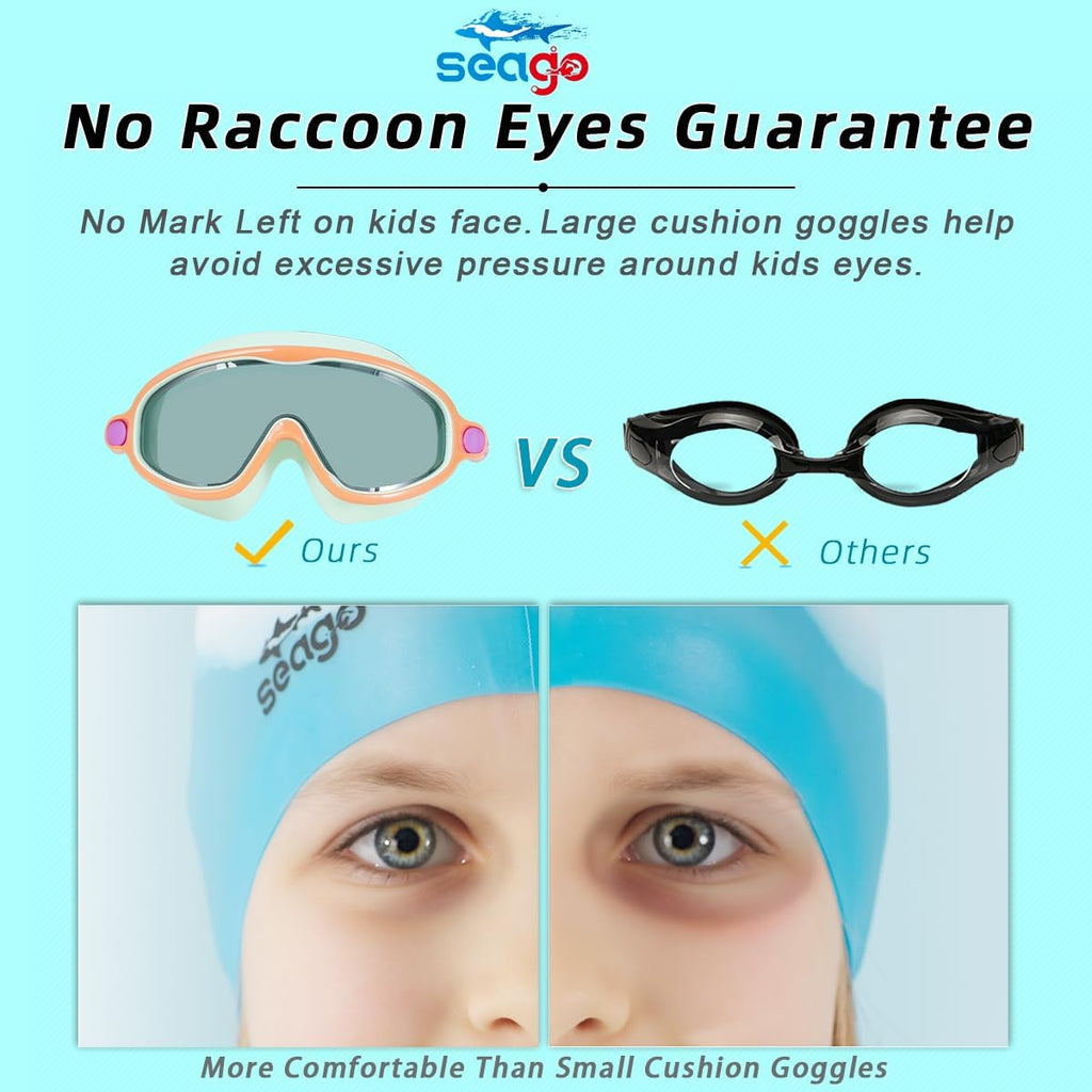 Seago Swim Goggles - 2 Pack Anti-Fog & UV Protection | Wide View for Kids Ages 3-14