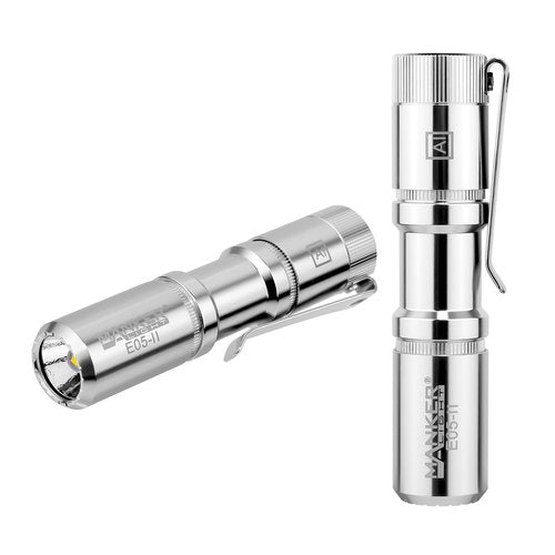 Manker E05 II High Output EDC Flashlight Eeay to Carry, for Camping, Hiking (Silver (Original raw Color), 1300 Lumens 6500K Cool White)