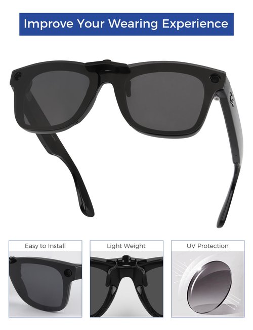 HILEEN Polarized Clip-on Sunglasses for Ray-Ban Meta Wayfarer RW4008 & Gen 2 RW4012 Large 53-22 for Men Women UV Protection-Black+Ice Blue