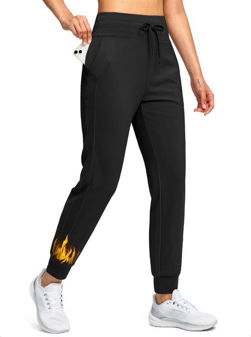 Soothfeel Women's Fleece Lined Joggers Water Resistant High Waisted Sweatpants Winter Warm Thermal Running Hiking Pant Pocket （Black XXL）
