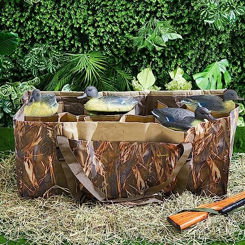 Waterfowl Decoy Bag with 12 Slots - Camouflage Mesh Drain for Hunting