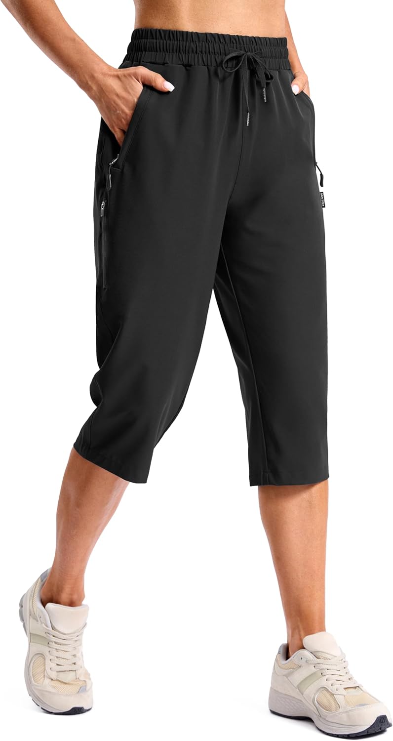 SANTINY Women's Long Hiking Shorts - Lightweight Quick-Dry Capris with Zipper Pockets | 13''/15''/17'' Sizes