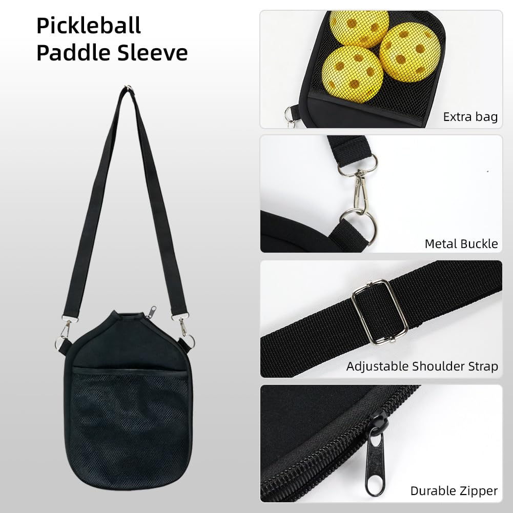 zxbaers 2PCS Pickleball Paddle Cover, Universal Pickleball Racket Sleeve Neoprene with Shoulder Strap, Pickleball Paddle Storage Bag Fit for Most USAPA Standard Pickleball Paddle Accessories